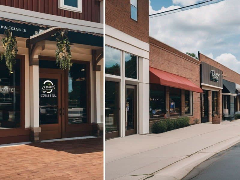 Split-screen image of two Oak Ridge TN businesses: one struggling with minimal online presence, the other thriving with strong SEO practices and high search rankings.