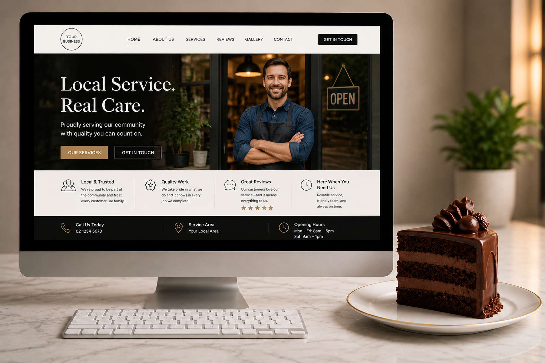 Beautiful website shown as a cake